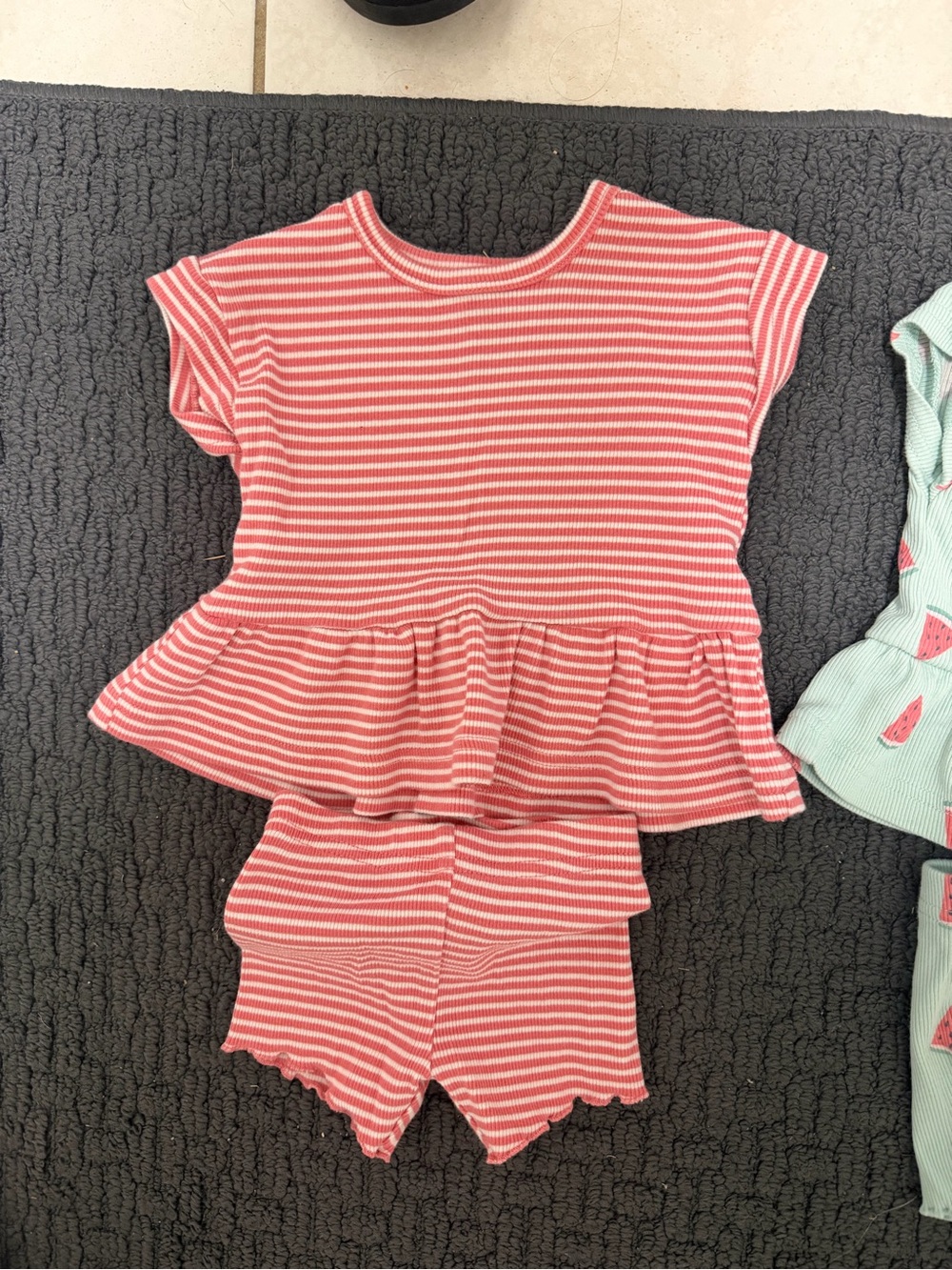 Kids Pink Stripe Peplum Pajama Set
